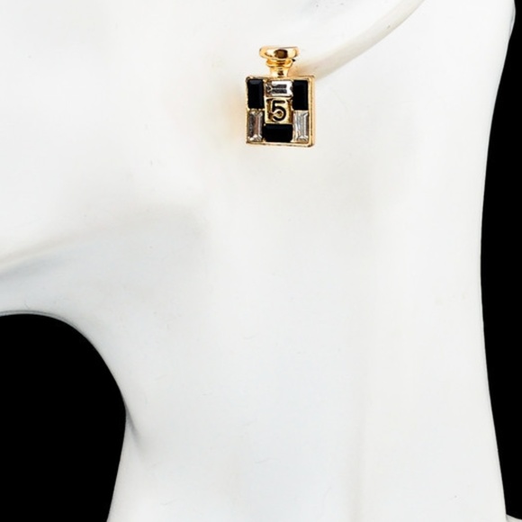 NWT Black Gold Crystal Chic Fashion Stud Earrings - Picture 3 of 4